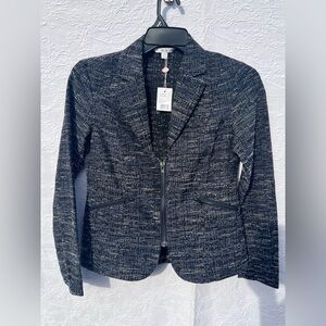 CAbi Navy Mingle Tweed Style Zip Front Blazer